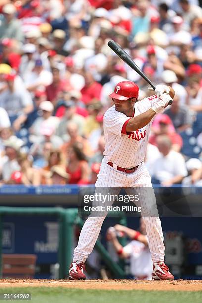 Bobby Abreu of the Philadelphia Phillies batting during the game against the Washington Nationals at Citizens Bank Park in Philadelphia, Pennsylvania...