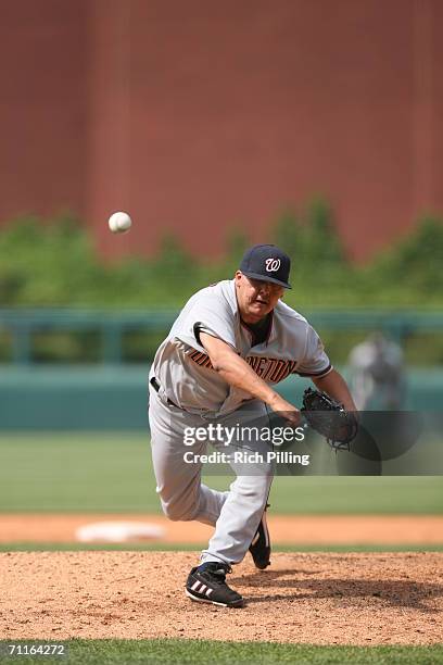 Chad Cordero of the Washington Nationals pitching during the game against the Philadelphia Phillies at Citizens Bank Park in Philadelphia,...