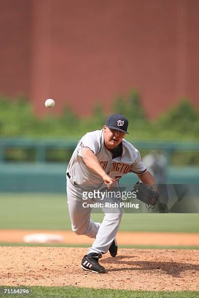 Chad Cordero of the Washington Nationals pitching during the game against the Philadelphia Phillies at Citizens Bank Park in Philadelphia,...