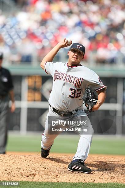 Chad Cordero of the Washington Nationals pitching during the game against the Philadelphia Phillies at Citizens Bank Park in Philadelphia,...