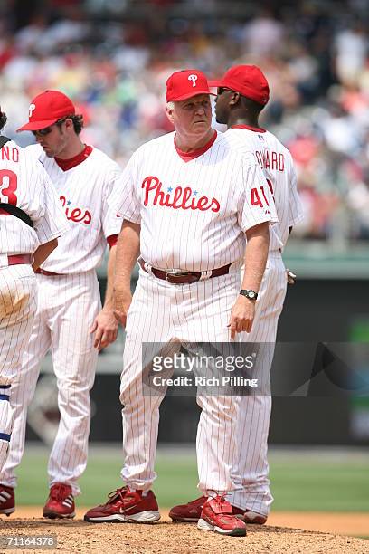 Charlie Manuel, manager of the Philadelphia Phillies during the game against the Washington Nationals at Citizens Bank Park in Philadelphia,...