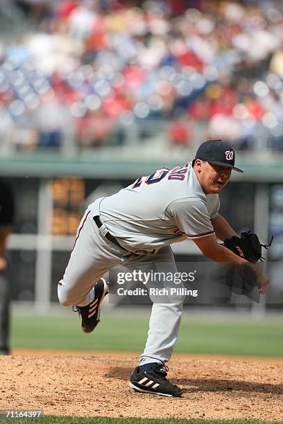 Chad Cordero of the Washington Nationals pitching during the game against the Philadelphia Phillies at Citizens Bank Park in Philadelphia,...