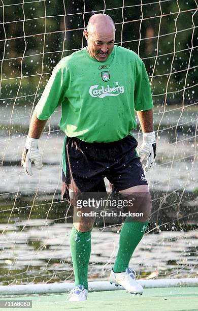 Bruce Grobbelaar takes part in a charity shoot out at the Silverstone Grand Prix Ball on June 9, 2006 in Stowe, England