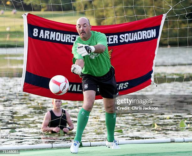 Bruce Grobbelaar takes part in a charity shoot out at the Silverstone Grand Prix Ball on June 9, 2006 in Stowe, England