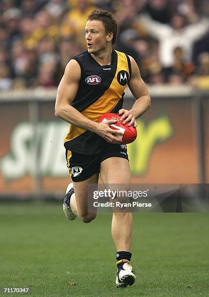 Nathan Brown of the Tigers in action during the round eleven AFL match between the Richmond Tigers and the Kangaroos at the Melbourne Cricket Ground...