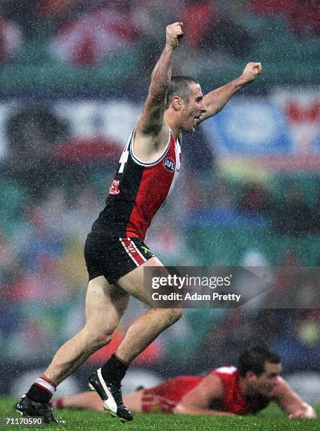 Stephen Milne of the Saints celebrates during the round 11 AFL match between the Sydney Swans and the St Kilda Saints at the Sydney Cricket Ground...