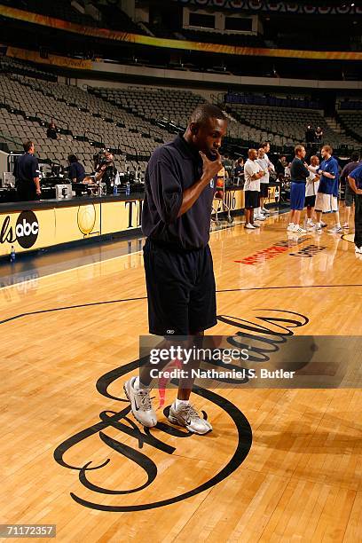 Head coach Avery Johnson of the Dallas Mavericks is seen on court during a team practice prior to Media Availability the day before Game Two of the...