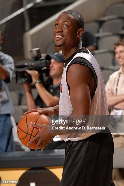 Dwyane Wade of the Miami Heat is seen on court during a team practice following Media Availability the day before Game Two of the 2006 NBA Finals...