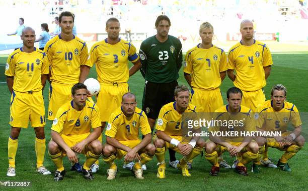 The Swedish team poses 10 June 2006 in Dortmund before their match against Trinidad and Tobago, with: Henrik Larsson, Zlatan Ibrahimovic, Olof...