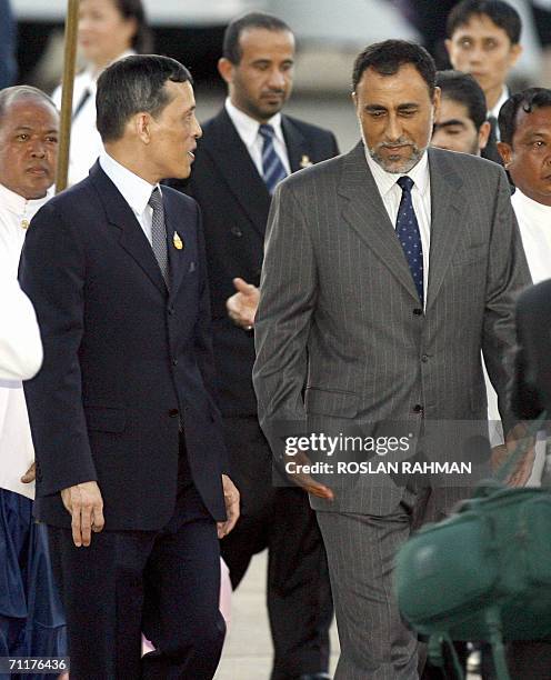 Sayyid Sihab bin Tariq Taimour Al Said , advisor to the Oman Sultan Qaboos bin Said is greeted by Thai Crown Prince Maha Vajiralongkorn upon arrival...