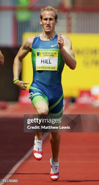 Clinton Hill of Australia runs during the Men's 400m at the Norwich Union British Grand Prix at the International Stadium June 11, 2006 in Gateshead,...