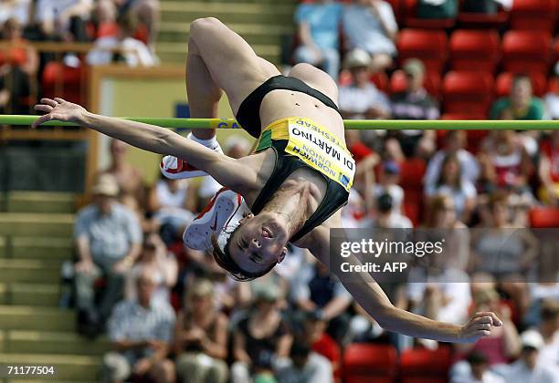 Gateshead, UNITED KINGDOM: Antonella Di Martino from Italy competes in the womens high jump during the Norwich Union British Grand Prix Athletics...