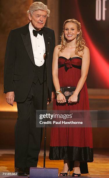 Presenters Hal Holbrook and Christine Bell onstage at the 60th Annual Tony Awards at Radio City Music Hall June 11, 2006 in New York City.