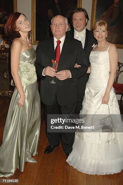 Former president of the Soviet Union Mikhail Gorbachev poses with his grand-daughter Anastasia Virganskaya , and daugther Irina Virganskaya ,...