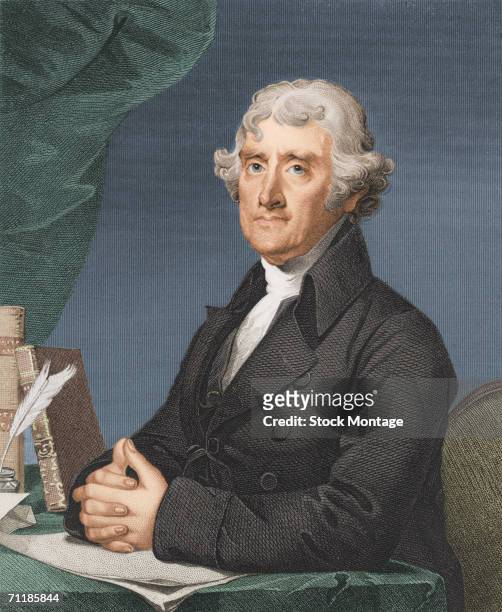 Colorized engraved portrait of American President Thomas Jefferson , early 1800s. Jefferson served as the third president of the United States, from...