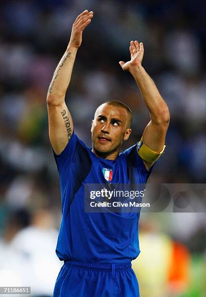 Fabio Cannavaro of Italy applauds his team's fans after victory in the FIFA World Cup Germany 2006 Group E match between Italy and Ghana played at...