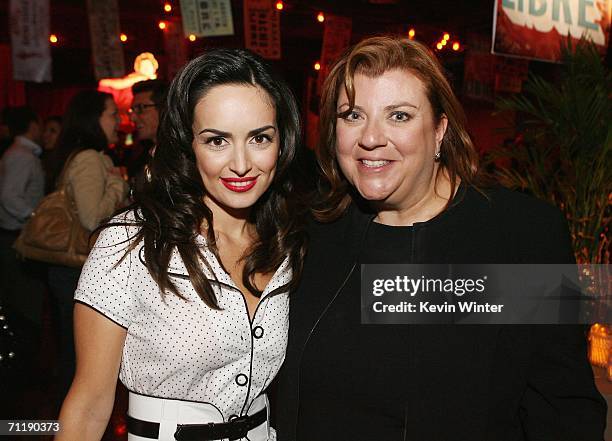 Actress Ana de la Reguera and Paramounts' Gail Berman pose at the afterparty for the premiere of Paramout Pictures' "Nacho Libre" at the Highlands on...