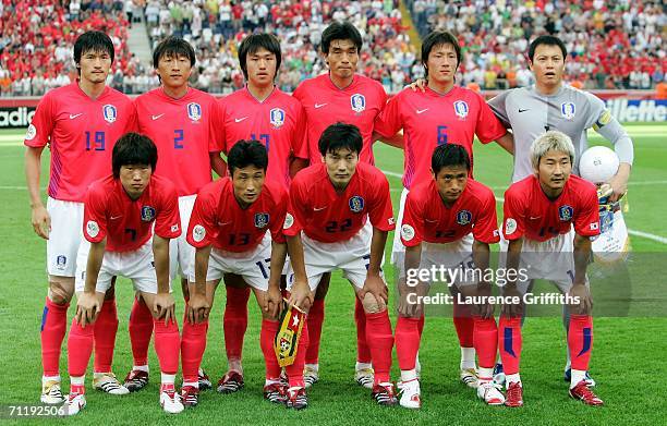 The South Korea team line up during the FIFA World Cup Germany 2006 Group G match between South Korea and Togo at the Stadium Frankfurt on June 13,...