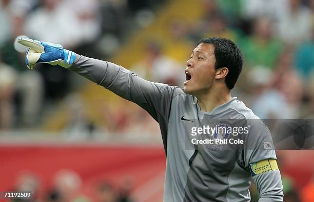 Woon-Jae Lee of South Korea gives instructions during the FIFA World Cup Germany 2006 Group G match between South Korea and Togo at the Stadium...