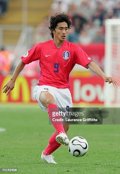 Jung-Hwan Ahn of South Korea in action during the FIFA World Cup Germany 2006 Group G match between South Korea and Togo at the Stadium Frankfurt on...
