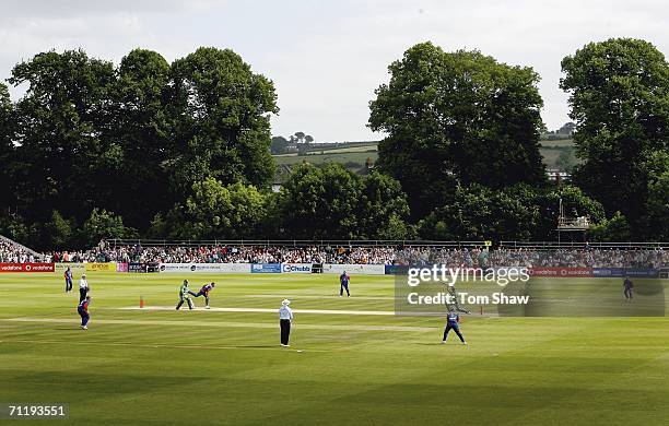 General view of the ground during the One Day International match between Ireland and England at the Civil Service North of Ireland Cricket Club in...