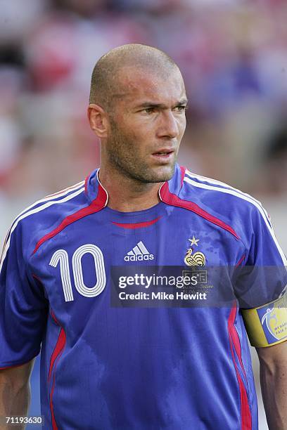 Zinedine Zidane of France looks on during the FIFA World Cup Germany 2006 Group G match between France and Switzerland at the Gottlieb-Daimler...