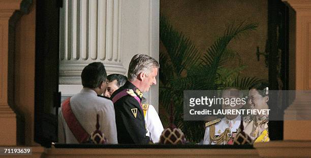Belgium's Crown Prince Philippe is welcomed by Thai Crown Princess Maha Chakri Sirindhorn upon arrival at the Grand Palace in Bangkok, 13 June 2006...