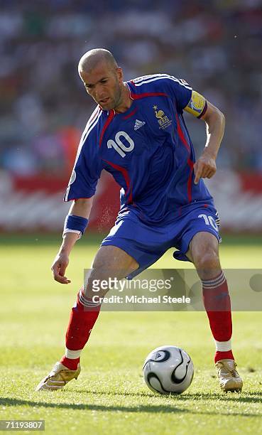 Zinedine Zidane of France controls the ball during the FIFA World Cup Germany 2006 Group G match between France and Switzerland at the...