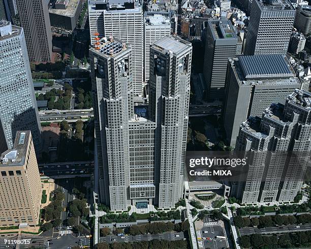 aerial view of tokyo, japan - tokyo world trade center photos et images de collection
