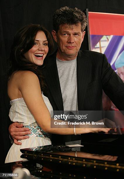 Singer Katharine McPhee and producer David Foster pose for photographers during the JC Penny Jam press conference at the Shrine Auditorium on June...
