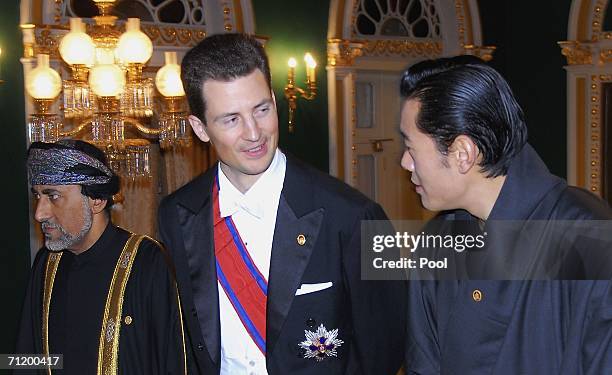 Prince Alois of Leichtenstein and Prince Jigme Khesar Namgyel Wangchuck of Bhutan attend the Royal banquet at the Golden Palace on June 13, 2006 in...