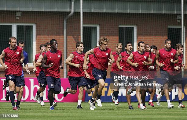 Players jog during a training session for the United States National Team at on June 14th, 2006 at HSV training center in Norderstedt, Germany.