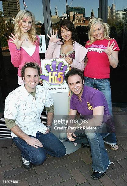 Entertainers Kellie Hoggart, Kathleen de Leon, Charli Delaney and Timothy Harding and Nathan Foley attend a media call for Hi-5 at the Powerhouse...