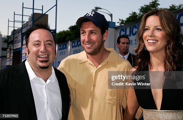 Director Frank Coraci, actor Adam Sandler and actress Kate Beckinsale arrive at Sony Pictures premiere of "Click" held at the Mann Village Theater on...