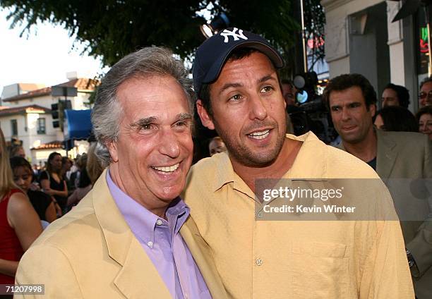 Actors Henry Winkler and Adam Sandler arrive at Sony Pictures premiere of "Click" held at the Mann Village Theater on June 14, 2006 in Westwood,...