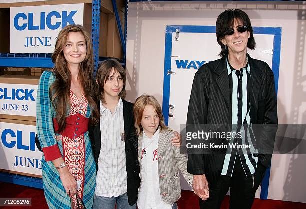 Musician Ric Ocasek, wife Paulina Porizkova and their children arrive at Sony Pictures premiere of "Click" held at the Mann Village Theater on June...
