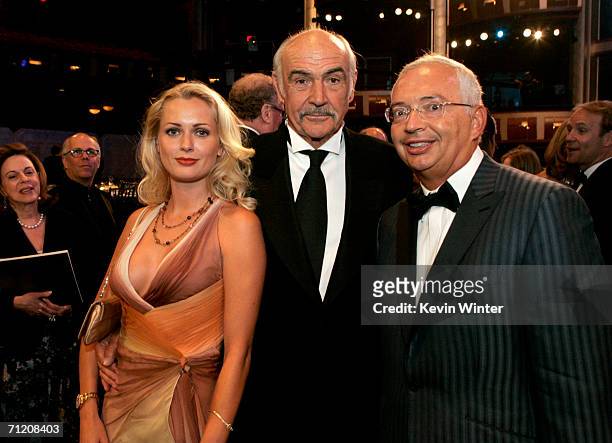 Recording artist Anouska De Georgiou, actor Sir Sean Connery and philanthropist and tv/film producer Henri Zimand pose during the 34th AFI Life...