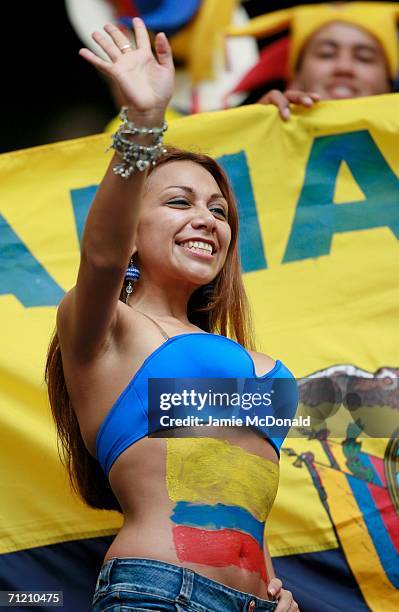 An Ecuador fan celebrates after the final whistle at the FIFA World Cup Germany 2006 Group A match between Ecuador and Costa Rica which Ecuador won...