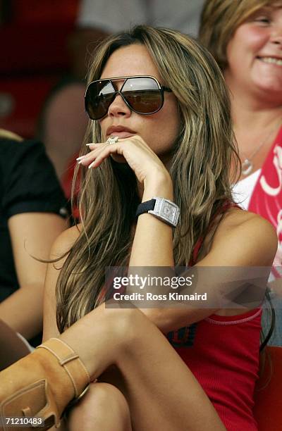 Victoria Beckham, wife of England Captain David Beckham attends the FIFA World Cup Germany 2006 Group B match between England and Trinidad and Tobago...