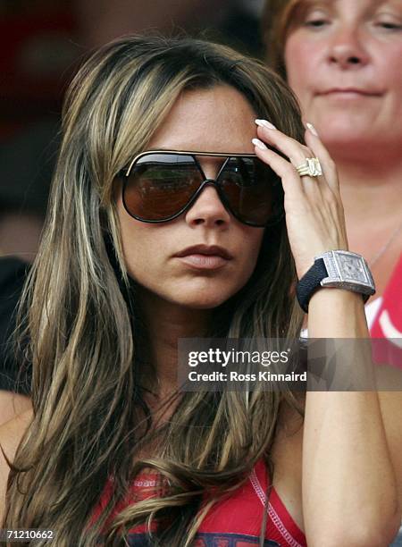 Victoria Beckham, wife of England Captain David Beckham attends the FIFA World Cup Germany 2006 Group B match between England and Trinidad and Tobago...