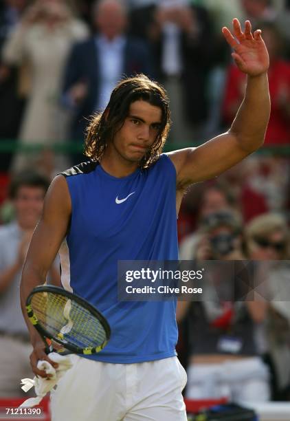 Rafael Nadal of Spain celebrates victory against Fernando Verdasco of Spain during Day 4 of the Stella Artois Championships at Queen's Club on June...