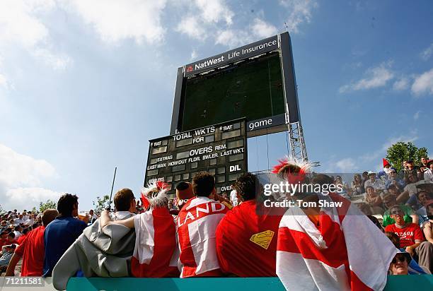 Cricket fans watch the England v Trinidad and Tobago game on the big screen before the Natwest International Twenty20 between England and Sri Lanka...