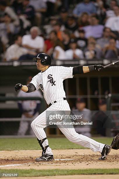 Alex Cintron of the Chicago White Sox bats against the Detroit Tigers on June 8, 2006 at U.S. Cellular Field in Chicago, Illinois. The Tigers...