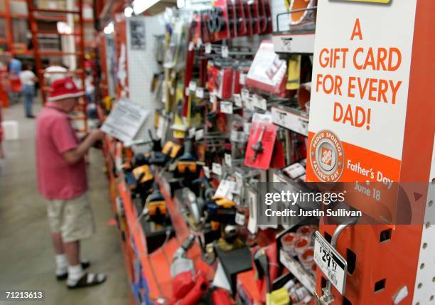 Home Depot customer shops for power tools at a Home Depot store on June 15, 2006 in San Rafael, California. Retail outlets are promoting Father's day...