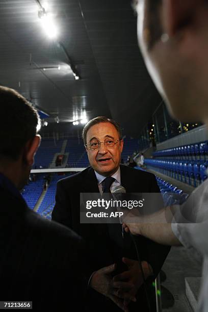 Florentino Perez, ex-president of the Real Madrid football club appears at the premiere of the film, "Zidane, a 21st century portrait" about French...