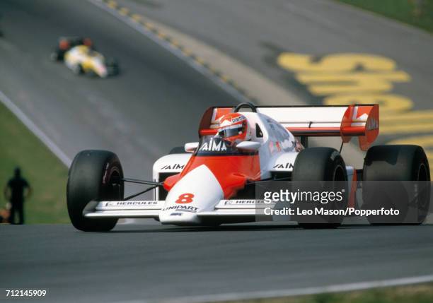 Niki Lauda of Austria enroute to a first place finish during the British Grand Prix at Brands Hatch, England, driving a McLaren MP4/2 with a TAG TTE...