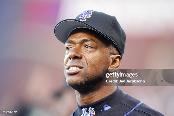 Julio Franco of the New York Mets looks on against the San Francisco Giants at AT&T Park on April 24, 2006 in San Francisco, California. The Giants...