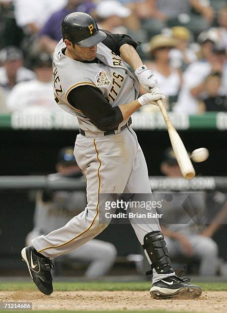 Freddy Sanchez of the Pittsburgh Pirates bats against the Colorado Rockies on June 7, 2006 at Coors Field in Denver, Colorado. The Rockies won 16-9.