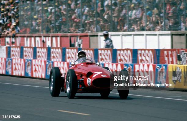 Stirling Moss of Great Britain driving a Maserati 250F to victory in the FIA European Historic Championship at Le Mans in France on 10th June 1978.