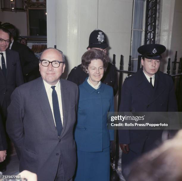 British Labour Perty politician and Chancellor of the Exchequer, Roy Jenkins pictured with his wife Jennifer Jenkins as they leave 11 Downing Street...